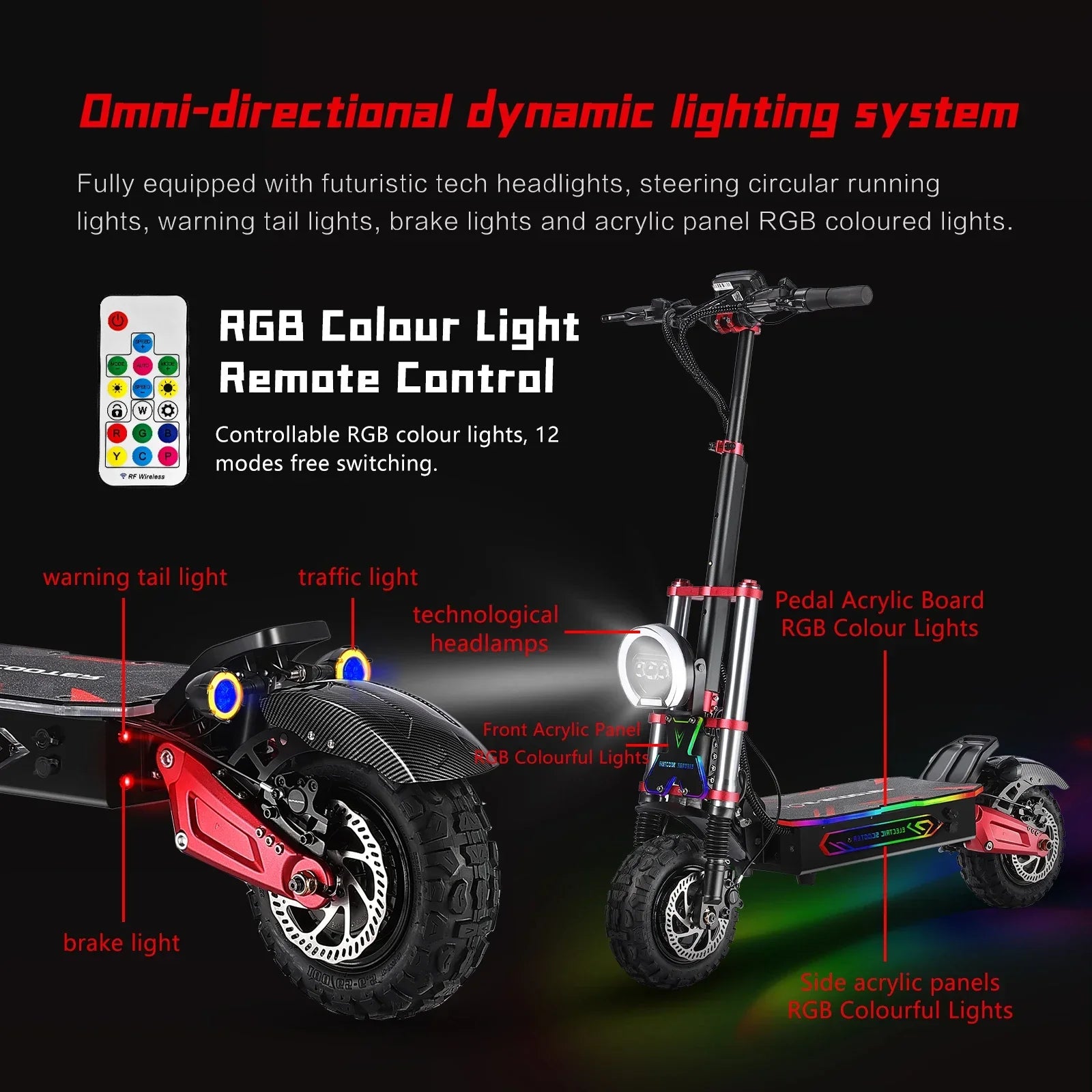 BOYUEDA S5 Electric Scooter 6000W Dual Motor 60V38Ah NFC Activation Scooters Electric 11" Off-Road Tire Bluetooth Connectivity.