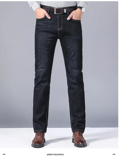 Men Fashion Straight Jeans Mens 2025 New Stretch Slim Fit Pants Comfortable Soft Business Denim Trousers Male Brand Clothing.