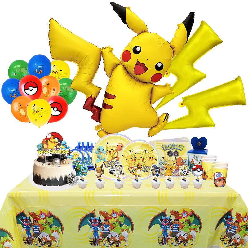 Pokemon Geburtstag Party Dekoration Neue Ligntning Pikachu Ballon Kid Event Liefert Einweg Geschirr Banner Hintergrund Platte.
