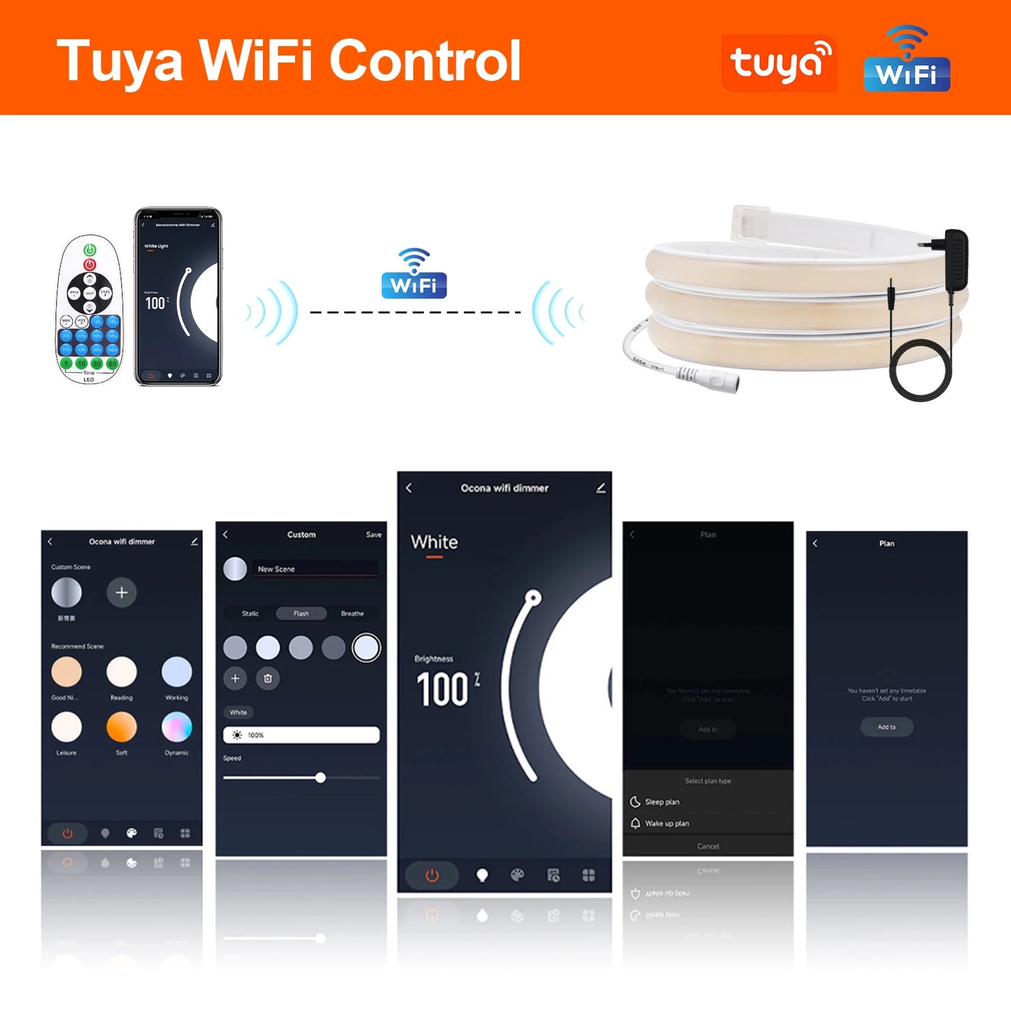 12V 24V Tuya Smart WiFi COB Neon Strip Waterproof 0.5M 5M 10M 20M 320LED/M Flexible LED Tube Tape for Kitchen Cabinet Room Decor.