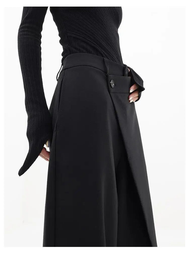 HOUZHOU Women Wide Suit Pants High Waist Gothic Japanese Style Baggy Black Trousers Irregular Straight Pants Casual Streetwear