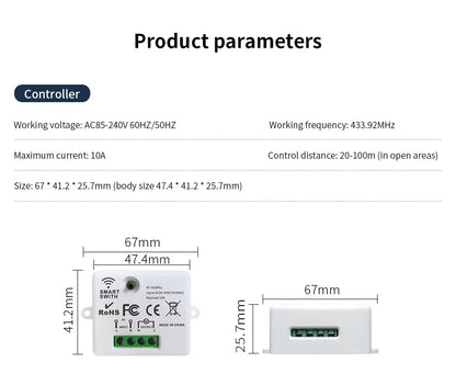 RF 433 MHz Drahtlose Fernbedienung Schalter Smart Home 110 V 220 V 10A Mini Controller Relais EIN/AUS sender Wand Licht Schalter.