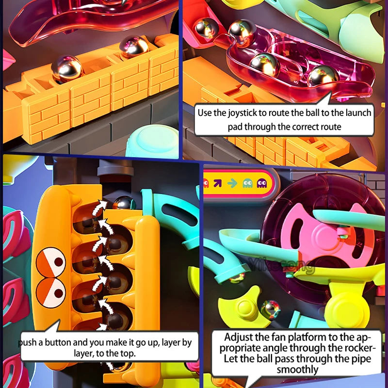 Educational Montessori Toy Multi-Layer Track Adventure Game Rail Rolling Ball Model Interactive Brain for Children Kids.