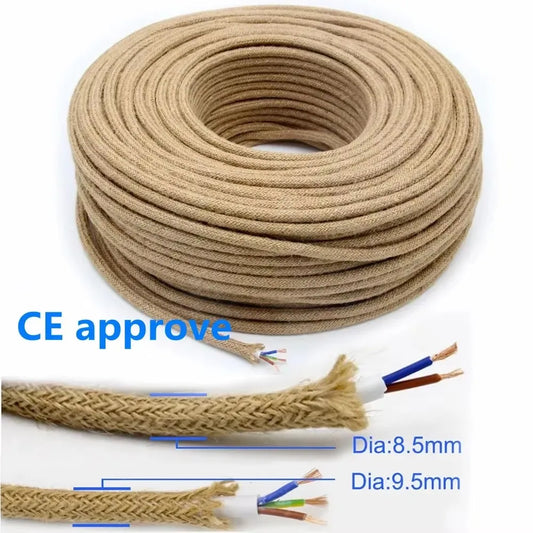 2 Core 3 Core Vintage Hemp Rope Electrical Wire Fabric Braided Cable Retro Pendant Light Cord.