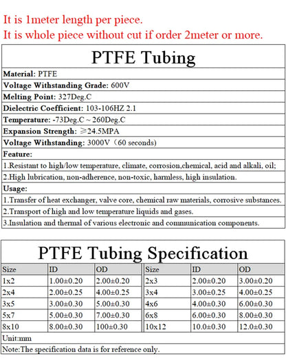 PTFE Tube 600V ID 1-2-2.5-3-4-5-6-7-8-9-10-11-12-13-14-15mm F46 Insulated Hose Rigid Pipe Temperature Corrosion Resistance.