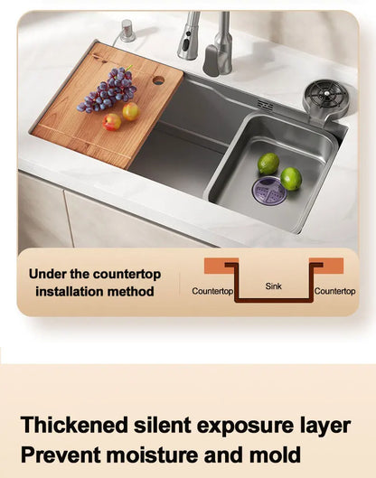 Thickening 304 stainless steel nano-coated Kitchen Sink Large-Capacity Single Sink Wear-Resistant Grey tank