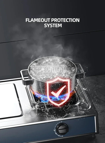 Desktop Stainless Steel Double Stove Household Bench Top Strong Fire Liquefied Natural Gas Stove.