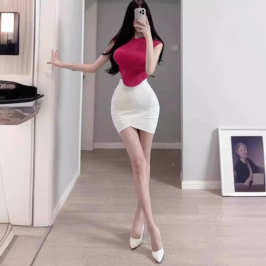 42CM Length Bandage Skirts Women Sexy High Waist Bodycon Mini Asymmetric Skirt Elastic High Street Evening Club Party Bottoms.