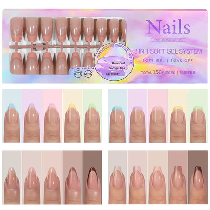 150Pcs/Box Acrylic Press on Nails Full Cover Fake False Tips Soft Gel Extension T-shaped Oval Capsule Almond Sculpted Salon DIY.