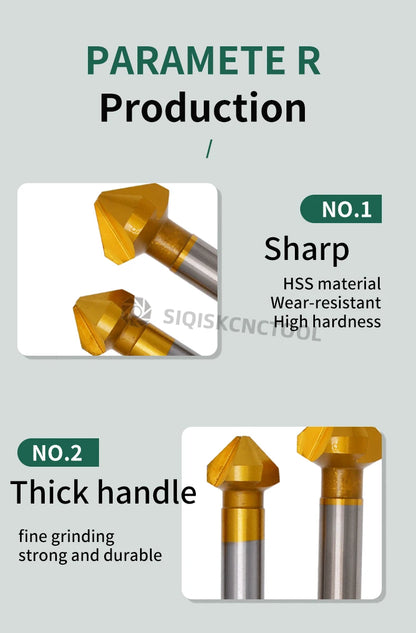 HSS Fasen Anfasen Cutter Schaftfräser Werkzeug Senker Bohrer Set Zu Holz Stell Fasen Cutter Power Tool 3 Flöte 90 grad