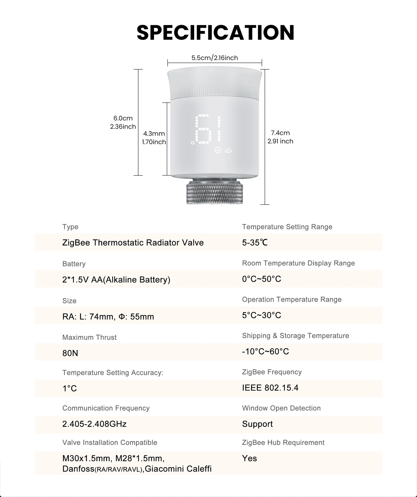 GIRIER Tuya Smart Radiator Thermostat, ZigBee Thermostatic Radiator Valve, Mini TRV for Heating, Works with Alexa Google Home