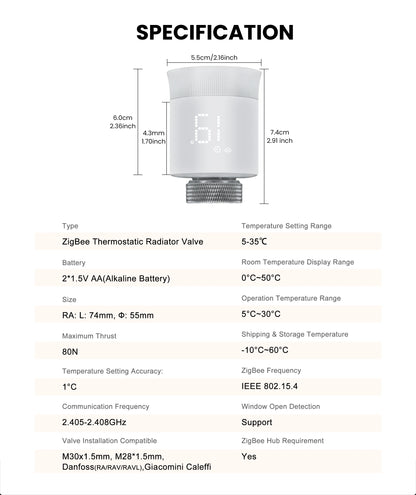 GIRIER Tuya Smart Radiator Thermostat, ZigBee Thermostatic Radiator Valve, Mini TRV for Heating, Works with Alexa Google Home