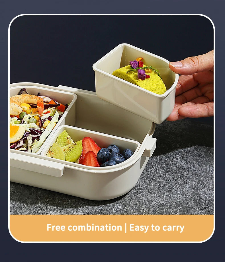WORTHBUY Portable Plastic Bento Lunch Box With 3 Removable Compartment Leak-proof Microwave Salad Food Container For Kids School.