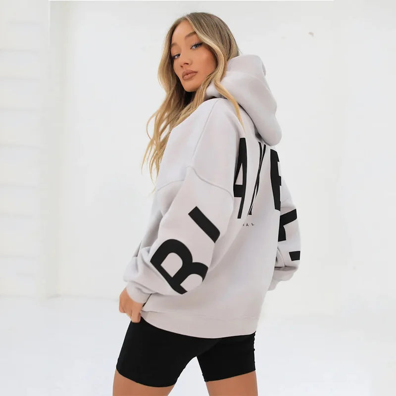 2025 New Women's Hoodie Autumn Winter Fashion Printed Thickened Versatile Long Sleeve Loose Women's Top