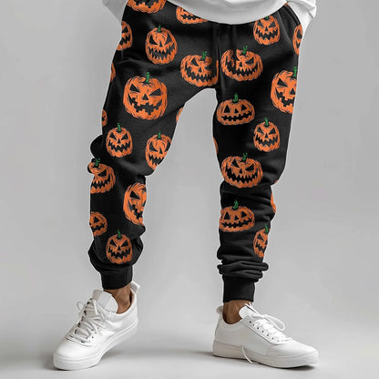 Pumpkin Bat Halloween Costumes Pants Men's Side Pockets Elastic Drawstring Sweatpants Joggers Pants Casual Trousers Fall Winter.