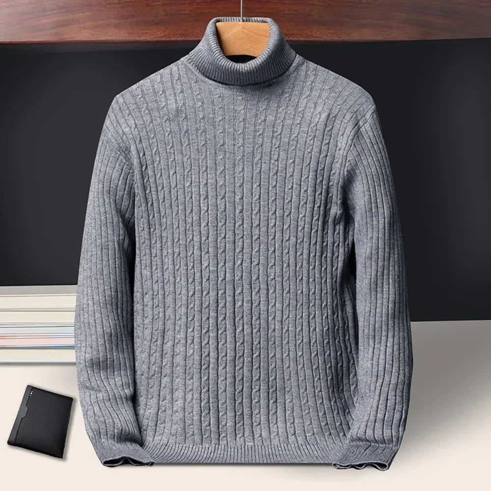 Autumn Winter New Men's Roll neck Sweaters Knitted Jacquard Pullover Warmth Long Sleeved Solid Color Classic Casual Clothing.
