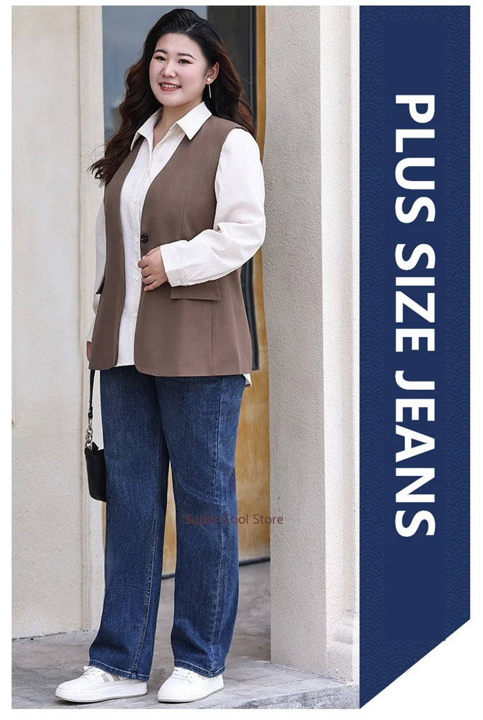 Plus Size Women Jeans 6XL Loose High Waisted Stretched 5XL Plus Size Female Denim Trousers Blue Girl Long Classic Straight Pants.