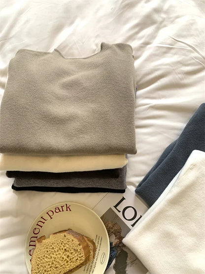 2025 Women Turtleneck Knitted Pullovers Solid Sweater Harajuku Korean Soft Warm Knitwear Autumn Winter Fashion Slim Jumpers Tops