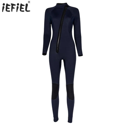 Women 3mm Neoprene One-Piece Thermal Wetsuit Mock Neck Long Sleeve Front Zipper Jumpsuit for Swimming Surfing Snorkeling Diving.