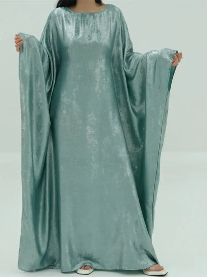 Gradient Color Shiny Batwing Satin Maxi Abaya Dubai Luxury 2024 Abayas For Women Muslim Kaftan Dress Islam Caftan Marocain Femme.