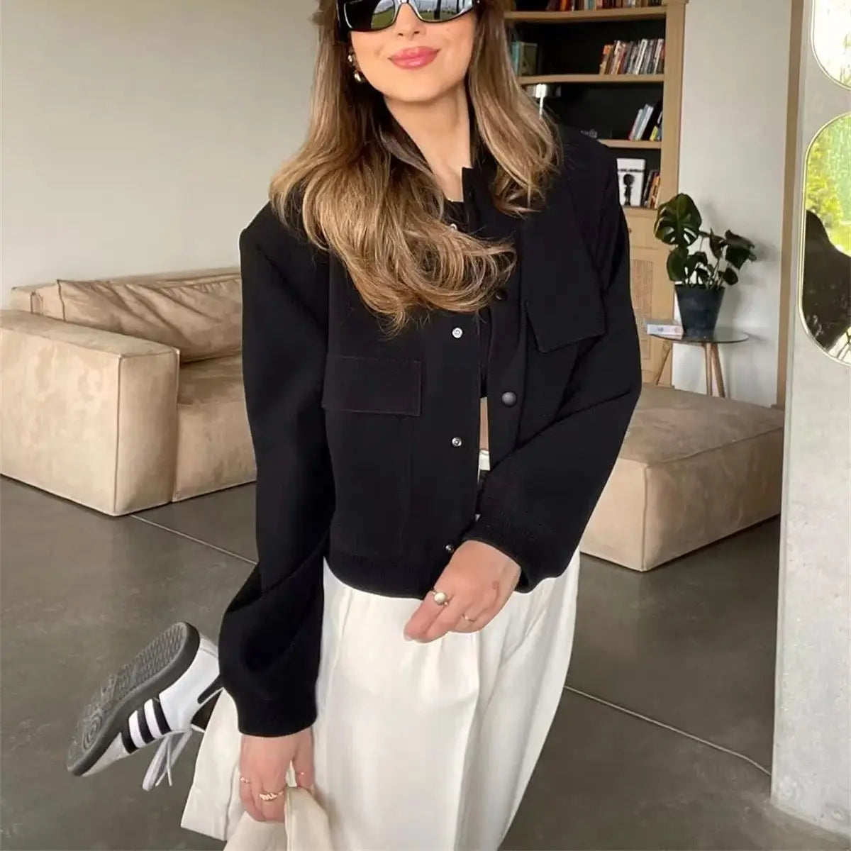 Mode Einreiher Jacke Für Frauen 2025, Herbst Frühling Langarm Tasche Mantel Dame Vintage Lose Streetwear Chic Casual.