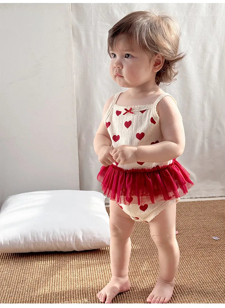 0-24M Baumwolle Baby Mädchen Strampler Herz Druck Nette Prinzessin Body Sommer Neugeborenen Kind Baby Kleidung Kurzarm outfit.