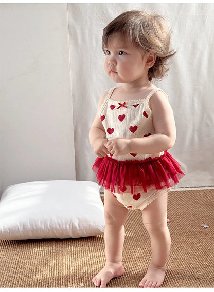 0-24M Baumwolle Baby Mädchen Strampler Herz Druck Nette Prinzessin Body Sommer Neugeborenen Kind Baby Kleidung Kurzarm outfit.