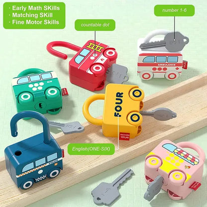 Educational Car Shaped Puzzle Matching Lock Toy with Key for Children - Intellectual Development Cognition Buckle Unlocking Game.