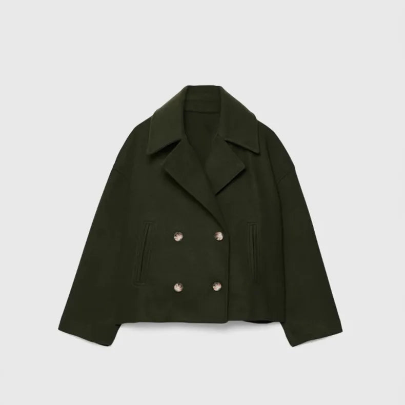 Herbst Winter Mäntel Frauen Casual Zweireiher Drehen Unten Kragen Weiblichen Kurzen Jacken Chic Dame Lose Oberbekleidung.