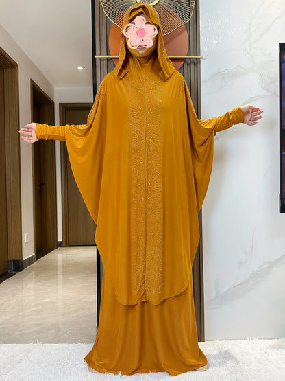 New Two Piece Set Solid Jilbab Prayer Muslim Abaya Set Women Prayer Garment Dress Hijab Long Khimar Skirt Sets Islamic Ramadan.