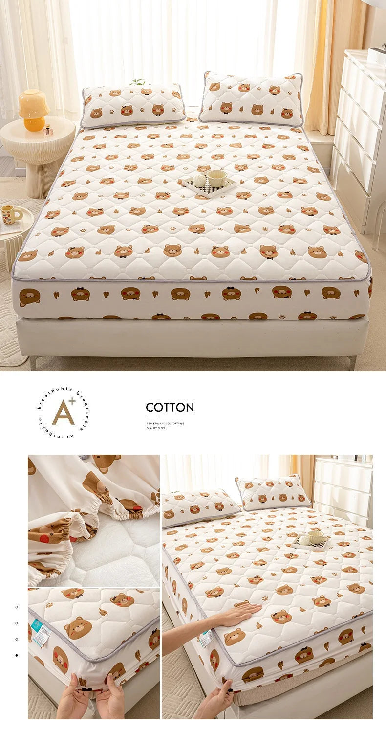 Waterproof Mattress Cover Cartoon Style Bed Covers Quilted Fitted Sheet постельное белье Thickened Bedspread(No Pillowcase)