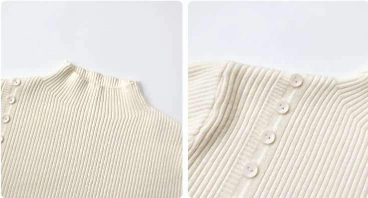 Langarm Beiläufige Dünne Pullover Mode Taste Grundlegende Gestrickte Tops Frauen Rollkragenpullover Koreanische Mode Einfache Chic Kleidung.