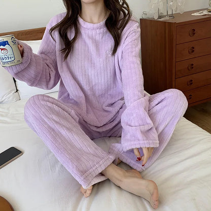 New Autumn/Winter Coral Fleece Pyjamas for Women Thickened Homewear Student Comfort Cotton Fleece Plus Size Fashion Pyjama Set