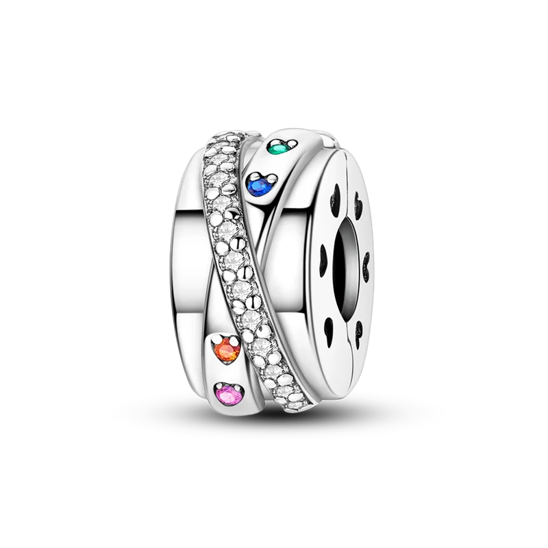 Silver Clasp 925 Sterling Silver CZ pave Clip Charms Daisy Beads Stopper Safety Chain fit Original Bangle Bracelet Jewelry Clip