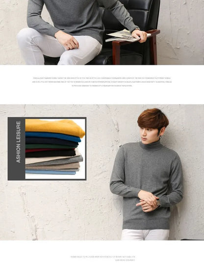 Cashmere Wool Solid Autumn Winter Men's Warm Turtleneck Knit Loose Long Sleeve Sweater Casual Comfortable Pullover Thick Sweater