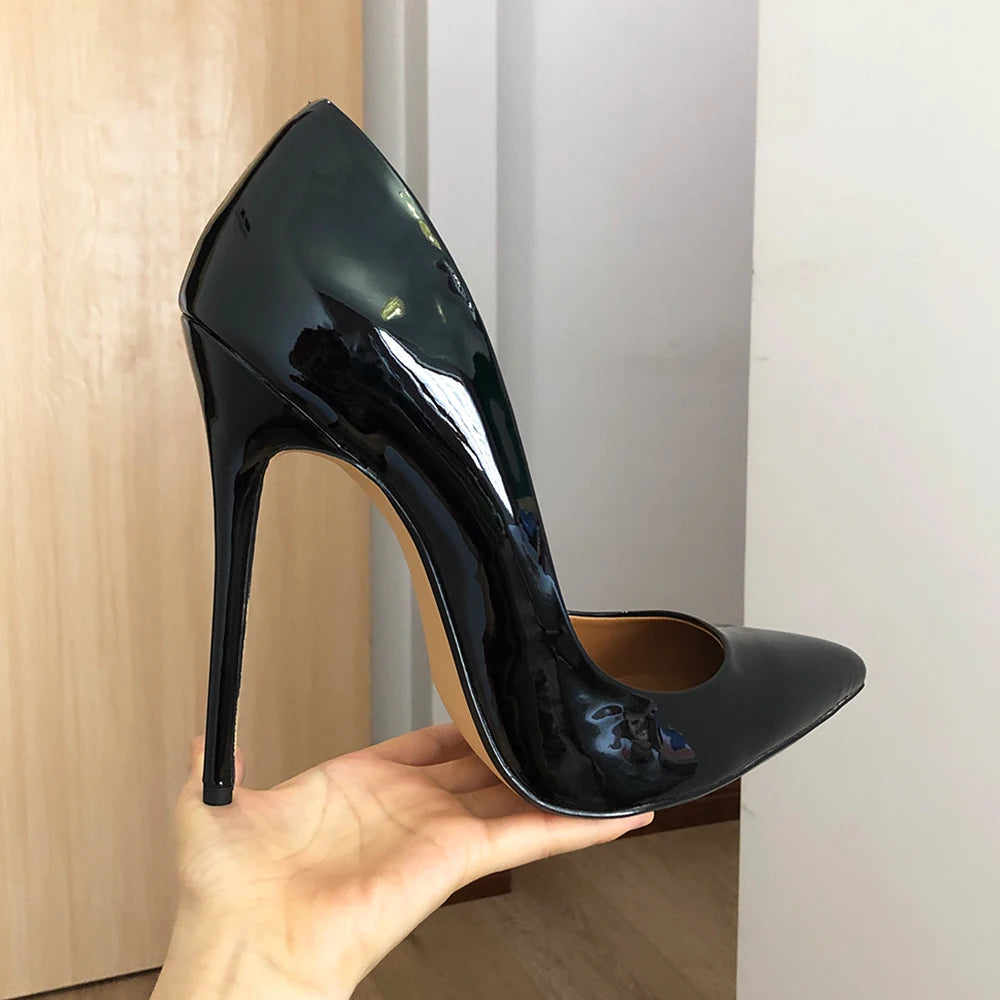 Tikicup Plus Size 40-48 Solid Black 15cm Extremely High Heel Pointy Toe Stiletto Pumps Slip On Crossdress Gragon Queen Shoes.