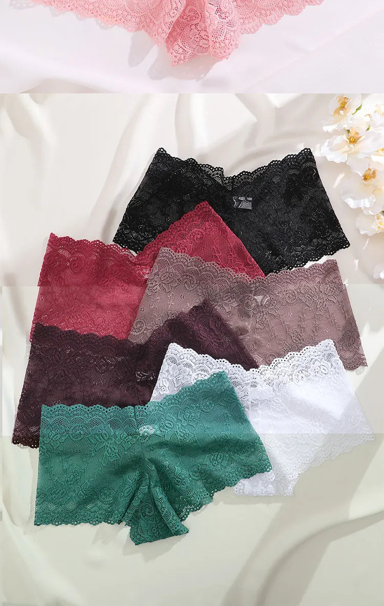 8Pcs/Set Sexy Lace Floral Boyshorts Underwear for Women Sexy Hollow Out Solid Panties Female Low-Waist Breathable Girls Lingerie.