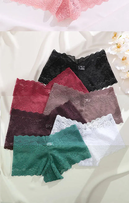 8Pcs/Set Sexy Lace Floral Boyshorts Underwear for Women Sexy Hollow Out Solid Panties Female Low-Waist Breathable Girls Lingerie.