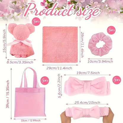 20 Spa Gift Set -5 Polyester Large Bags, 5 Headbands, 5 Hair Rings, 5 Bear Shaped Fabrics - Perfect for Bridal Showers, Singles'.