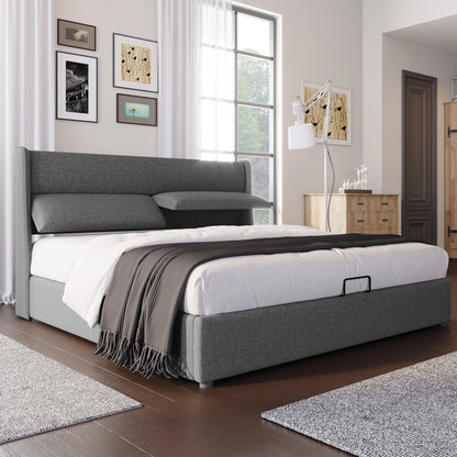 KOMHTOM Polsterbett Doppelbett, Verstellbare Kopfstützen, Stauraumbett, ohne Matratze