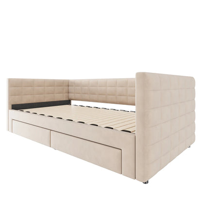 3-in-1 ausziehbares Schlafsofa 90 x 190 cm, Multifunktionsbett mit Schubladen, Einzel-/Doppelbett, Baumwolle und Leinen (Matratze nicht im Lieferumfang enthalten)
