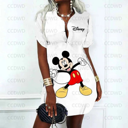 Disney Neu in figurbetontem Kleid, modisch, elegant, lässig, Damenkleider, Sommerkleider, Damen 2025, Angebot mit V-Ausschnitt, Poloshirts, Y2k Mickey.