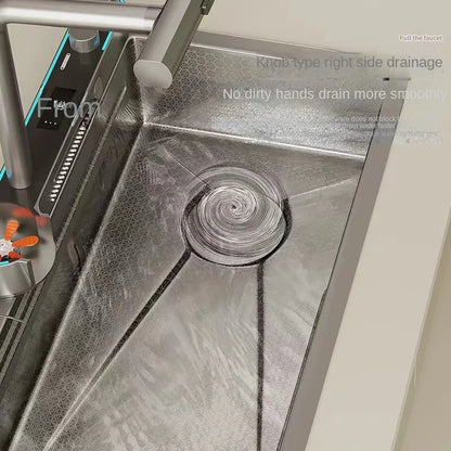 Digitalanzeige, Wasserfall, Einzelschlitz, Nano-Spüle aus Edelstahl 304, Geschirrspülen, Küche, multifunktionales Gemüsewaschbecken