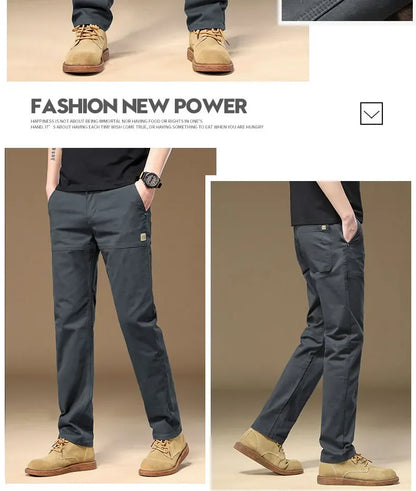 Men's Pants 97% Cotton Thick Business Casual Korean Grey Cargo Trousers Male Large Size 38 40 Brand Clothing Pant.