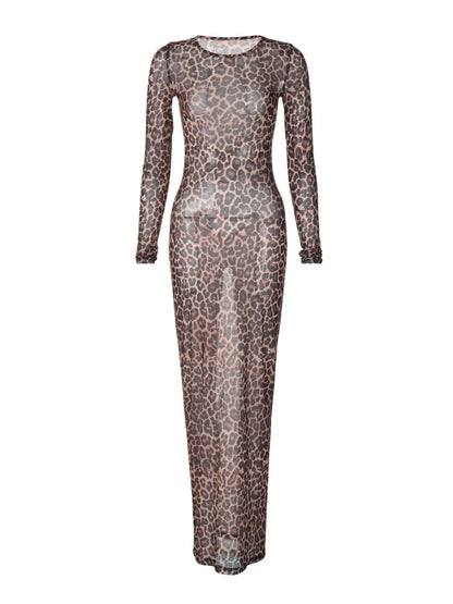 Dulzura 2024 Sexy Elegantes Maxikleid Bedrucktes Leoparden-Langarmkleider Damenkleidung Y2K Lady Party Club Streetwear Urlaub.