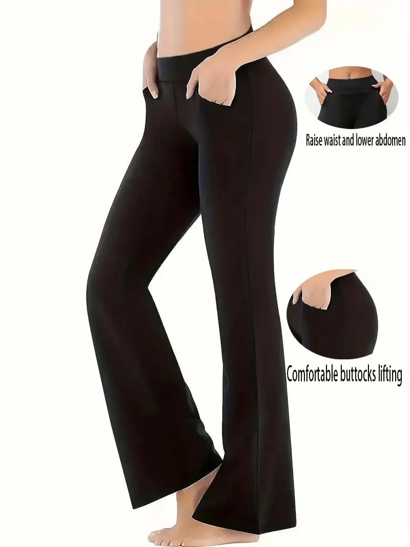 Hohe Taille Haifischform Bell-Bottom-Hose Damen Casual Micro Flared Hose Elastische Basisschicht Lange schwarze Leggings.