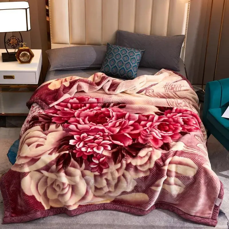 4.5kg Home Thicken Quilt Comforters Winter Warm Raschel Plush Blanket Print Throw Double Layer Fluffy Soft Quilt 200x230cm 이불 이불