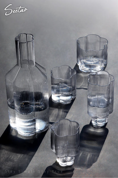 Clear Ice Cream Glass Whiskey Red Wine Glass Cup Flower Stripe Glass Mug Vintage Iced American Coffee Mug Home Stacked Cup