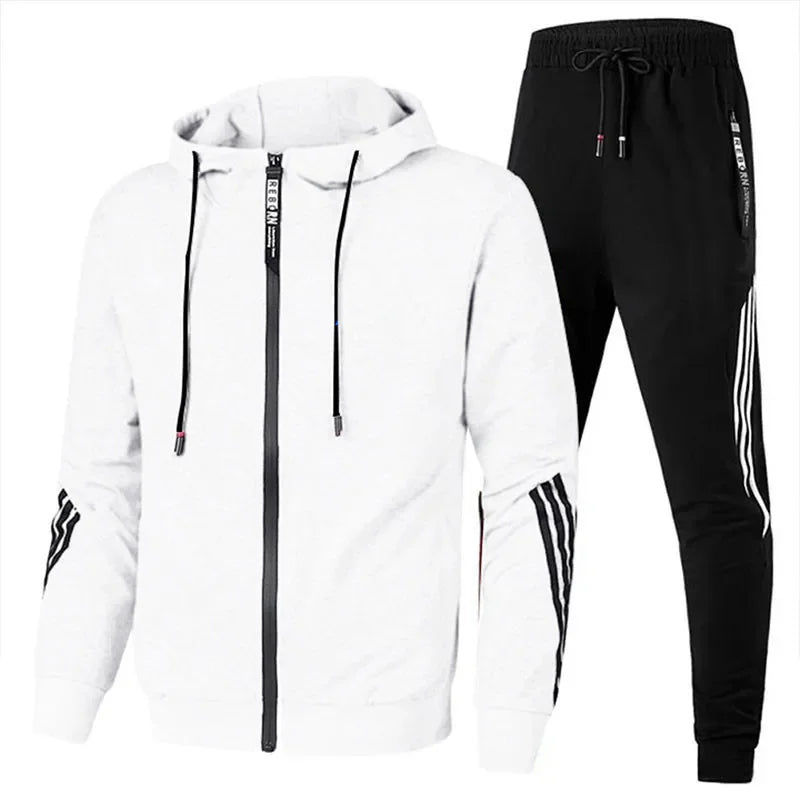 Spring Autumn Men's Sport Casual Trendy Sweatshirt Hooded Zippered Sweatshirt Pants Sport Suit Oversized Comfort Streetwear.