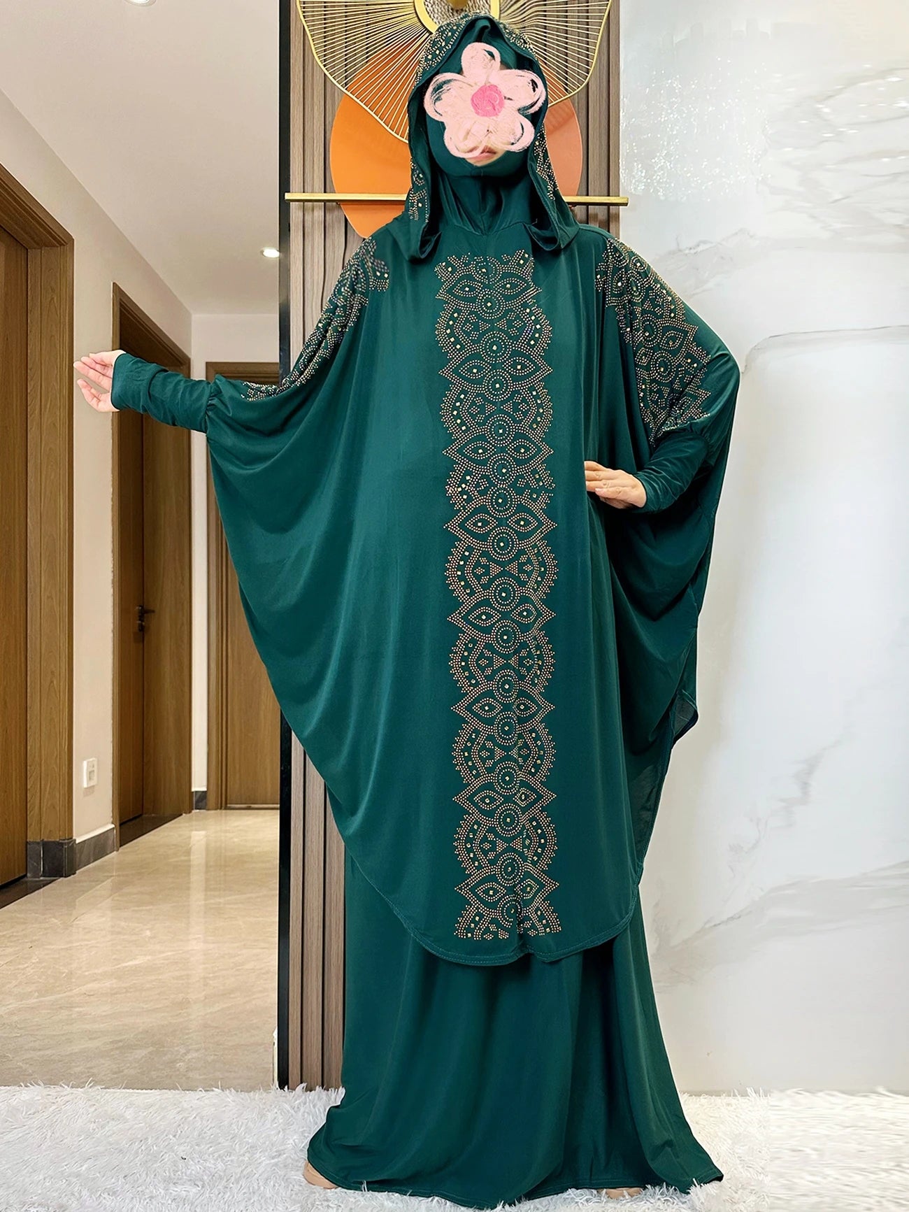 New Dubai Ramadan Muslim Women's Prayer Set Hooded Hijab With the Long Skirt Turkey-African Dubai Islam Lady Cloth Kaftan Abaya.